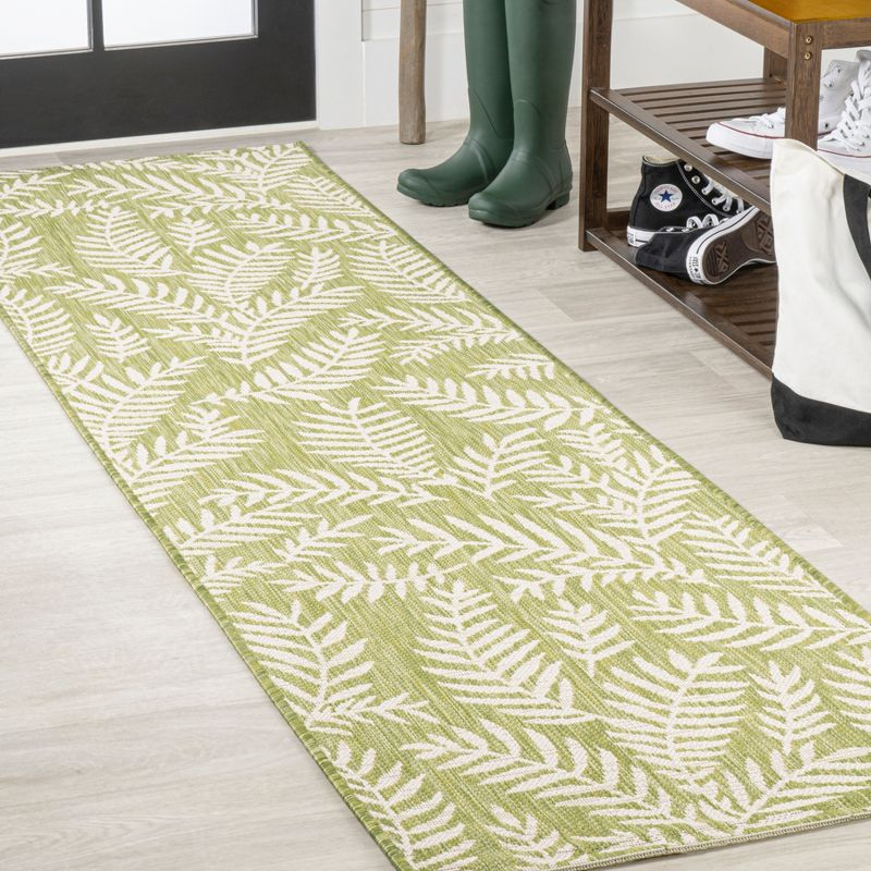 2' x 10' Nevis Palm Frond Indoor/Outdoor Runner Rug, Green/Cream - JONATHAN Y