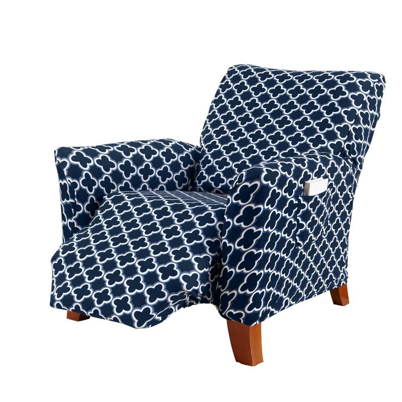 Great Bay Home Stretch Printed Washable Recliner Slipcover (Recliner, Navy)