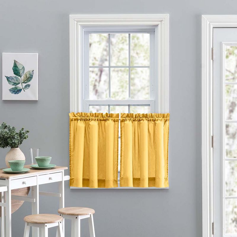 Ellis Stacey 1.5" Rod Pocket High Quality Fabric Solid Color Window Tailored Tier Pair 56"x45" Yellow