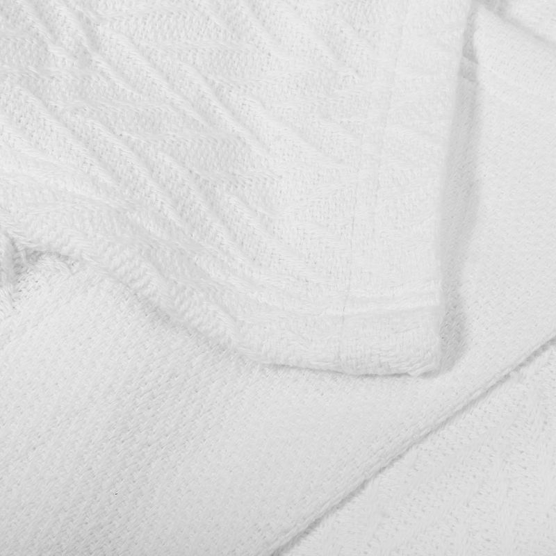 Bed Blanket | Soft 100% Cotton | Herringbone Design | All-Season Thermal Layering by California Design Den - White, King (106" x 94")