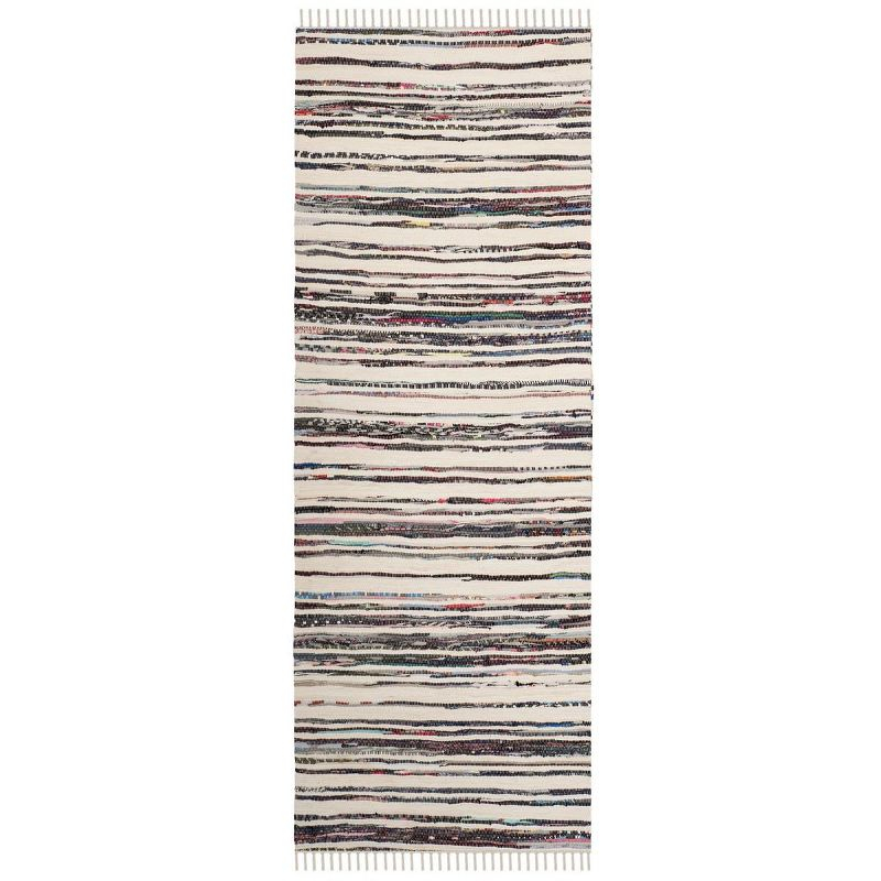 Rag Rug RAR126 Hand Woven Indoor Runner Rug - 2'3"x8' - Ivory/Charcoal - Safavieh