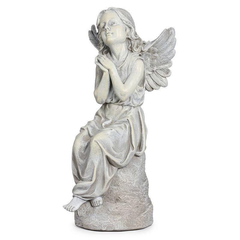 Roman 16" Sitting Angel Resin Outdoor Garden Statues Gray