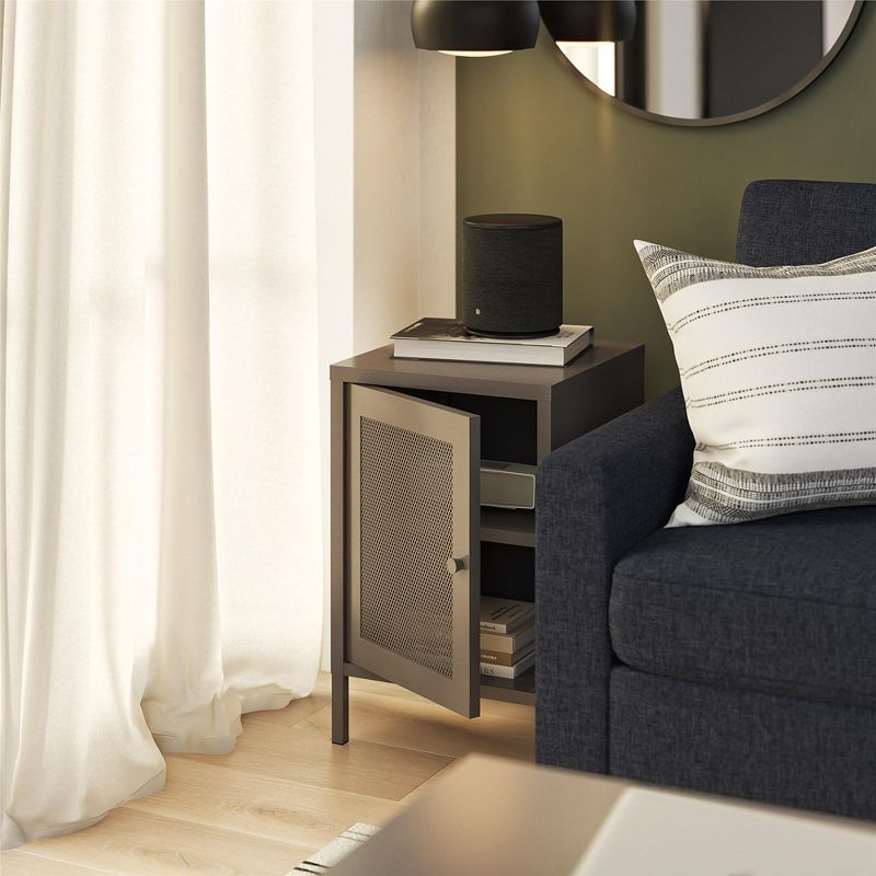 RealRooms Shadwick 1 Door Metal Locker Style End Table with Perforated Metal Mesh Door, Graphite Gray
