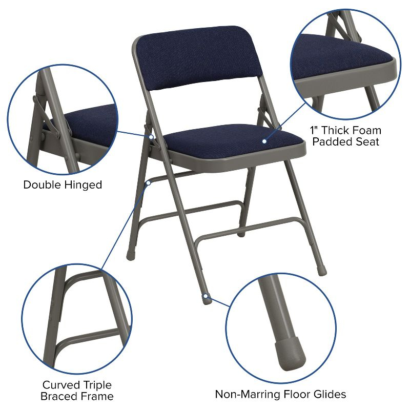 Flash Furniture 4 Pack HERCULES Series Curved Triple Braced & Double Hinged Navy Fabric Metal Folding Chair