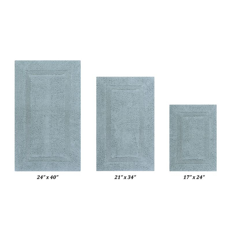 Better Trends Lux 100% Cotton Tufted Solid Reversible Bath Rug Set 3 PC (17" x 24" | 21" x 34" | 24" x 40") - Blue