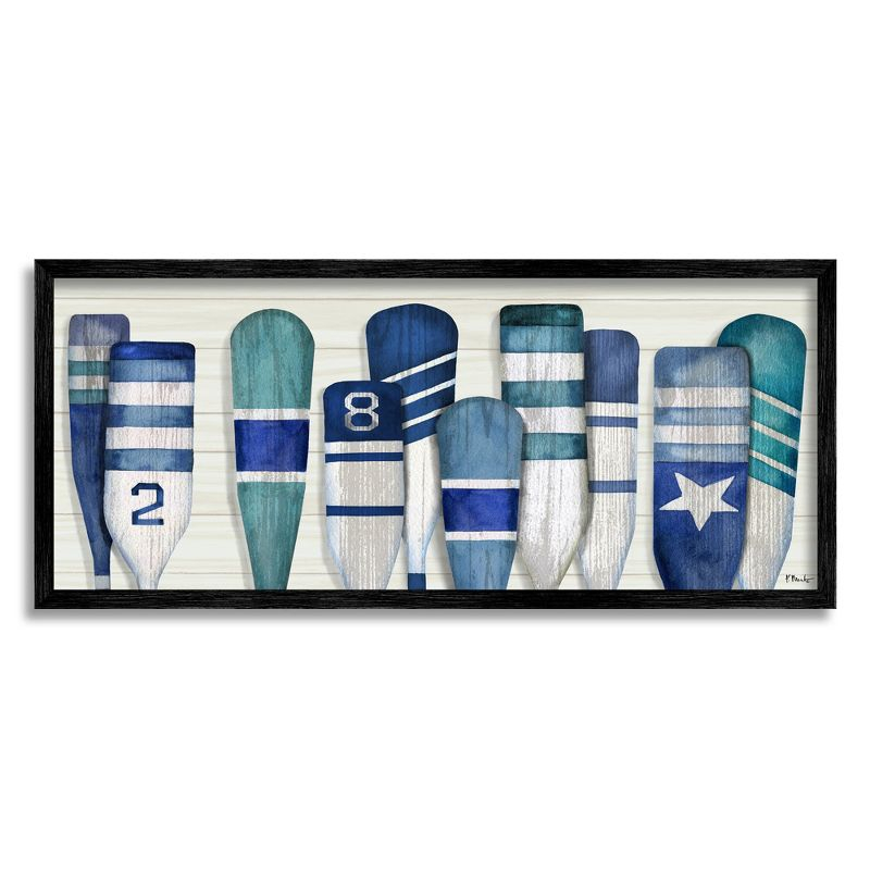 Stupell Industries Port Oars Nautical Blue Patterns Framed Giclee, 13 x 30