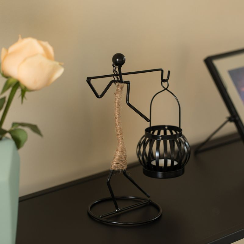 Fabulaxe Wire Figure Candle Holder Decorative Modern Tea Light Lantern Tabletop Centerpiece Candle Stand, Back Carry