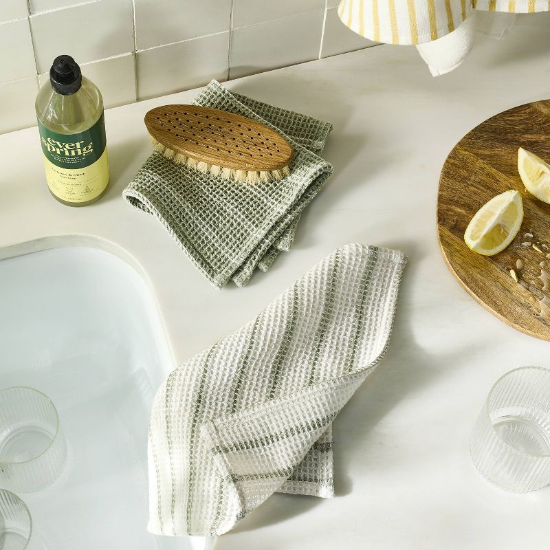4pk Dish Cloth Set Green - Figmint™: Cotton Waffle Stripe Kitchen Towels for Washing Dishes, 12"x12" Summer Textiles