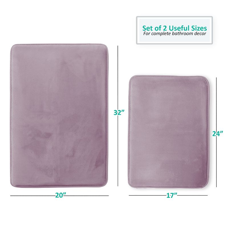 Hearth & Harbor 2 Piece Bathroom Rugs Bath Mat Set, Non-Slip Velvet Memory Foam Bath Mats, Dusty Purple