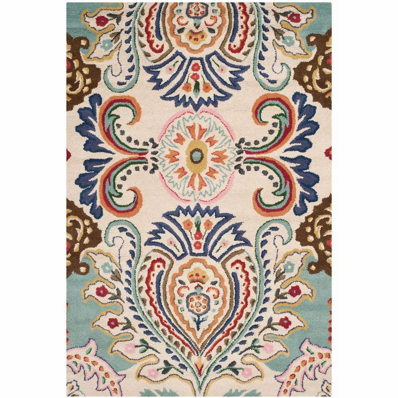 Bella BEL118 Hand Tufted Area Rug - Ivory/Teal - 5'x8' - Safavieh.