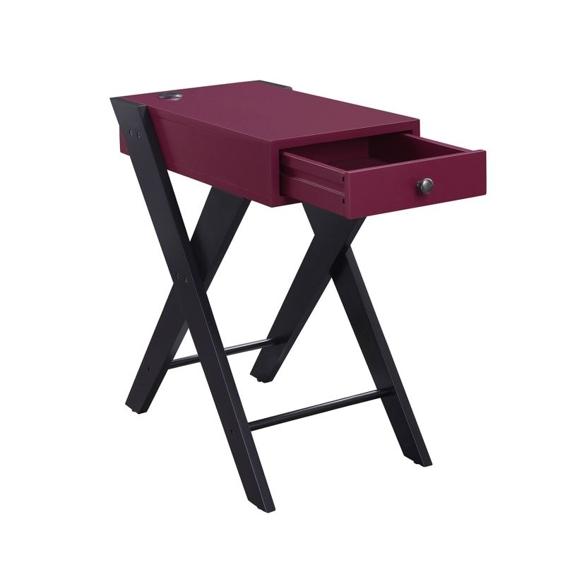 Fierce Side Table with USB Charging Dock Burgundy/Black - Acme Furniture: Living Room, Pullout Drawer, MDF
