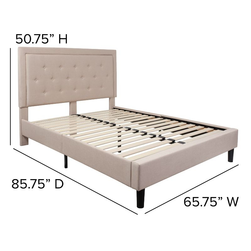 Flash Furniture Roxbury Queen Size Tufted Upholstered Platform Bed in Beige Fabric