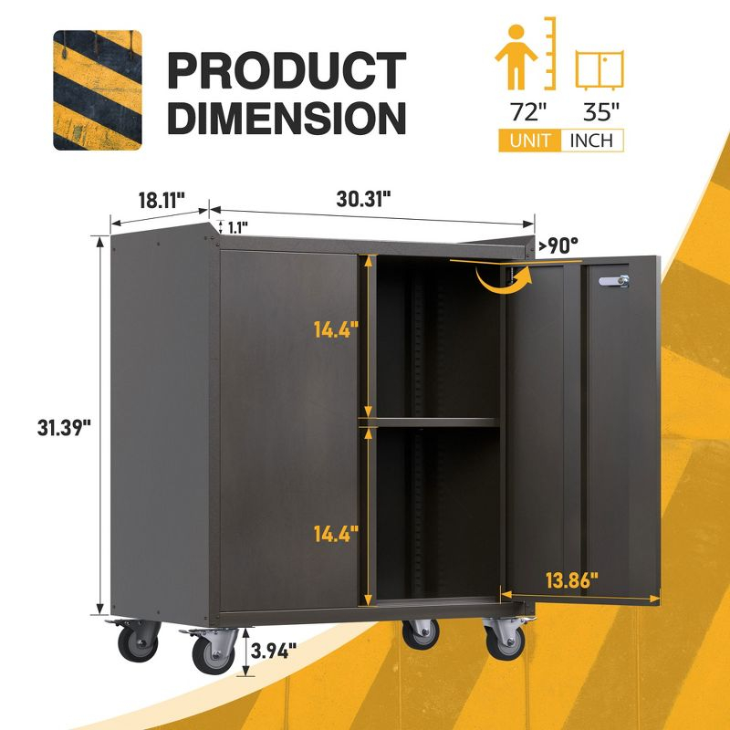 AOBABO Steel Wheeled Lockable Tool Box Supply Cabinet Organizer with Adjustable Storage Shelves for Homes, Offices, and Garages, Black