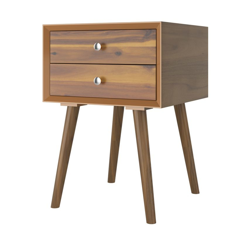 Tangkula Wooden Nightstand with 2 Storage Drawers Accent End Side Table for Bedroom&Living room Natural