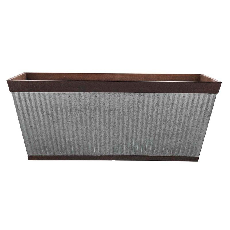 Southern Patio 24 Inch Westlake Outdoor Deck Rail Textured Resin Garden Flower Herb Planter w/ UV Protectors, Rustic Galvanized (2 Pack)