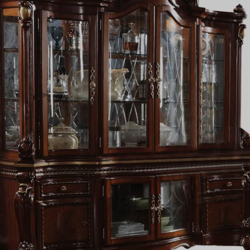 Picardy 79" Kitchen and Dining Cabinets Honey Oak - Acme Furniture: Tempered Glass, Wood Veneer, Storage