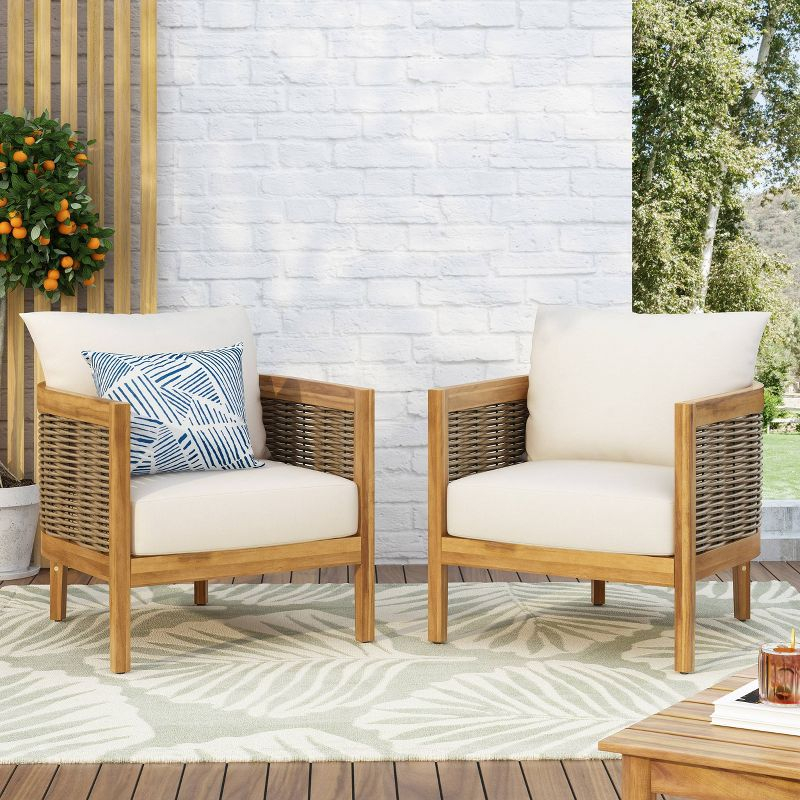 Burchett 2pk Outdoor Acacia Wood Club Chairs with Cushions: Weather-Resistant, UV-Resistant - Christopher Knight Home