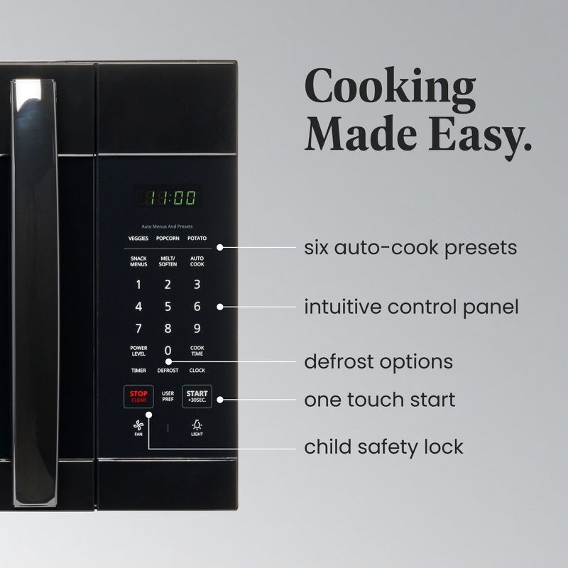 Farberware FMR17BLK 1.7 Cu. Ft. OTR Microwave, 1000W with Smart Sensor Cooking, Black