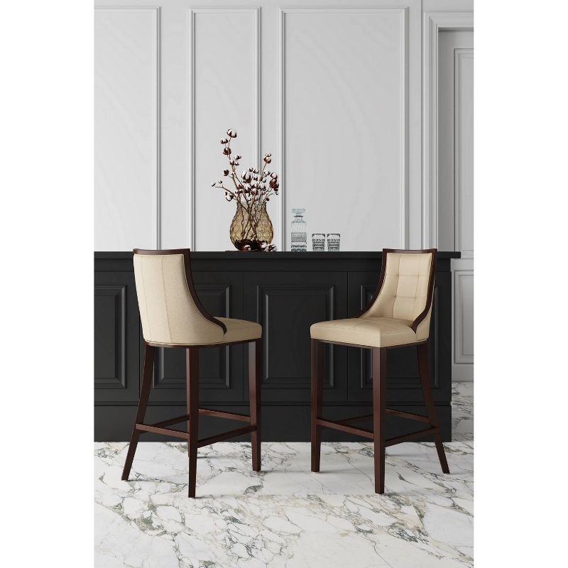 Fifth Avenue Upholstered Beech Wood Faux Leather Barstool Cream - Manhattan Comfort: Padded Back, Armless Design, Fixed Height