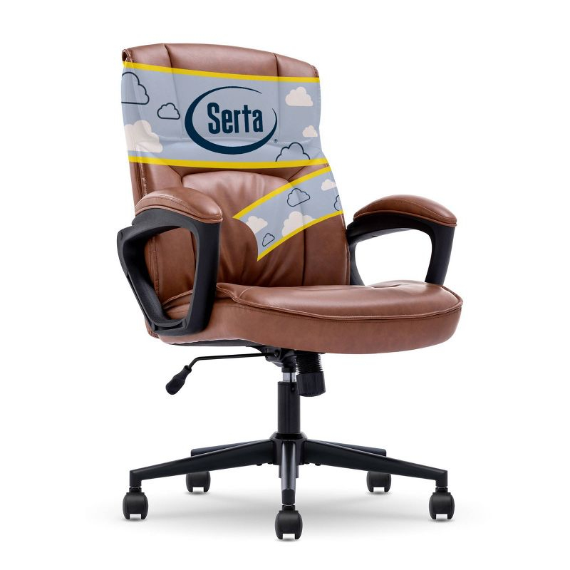 Style Hannah Office Chair Bonded Leather Comfort Cognac - Serta: Ergonomic Lumbar Support, Adjustable Height