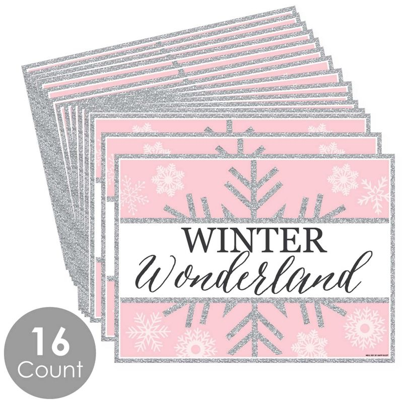 Big Dot of Happiness Pink Winter Wonderland - Party Table Decorations - Holiday Snowflake Birthday Party and Baby Shower Placemats - Set of 16