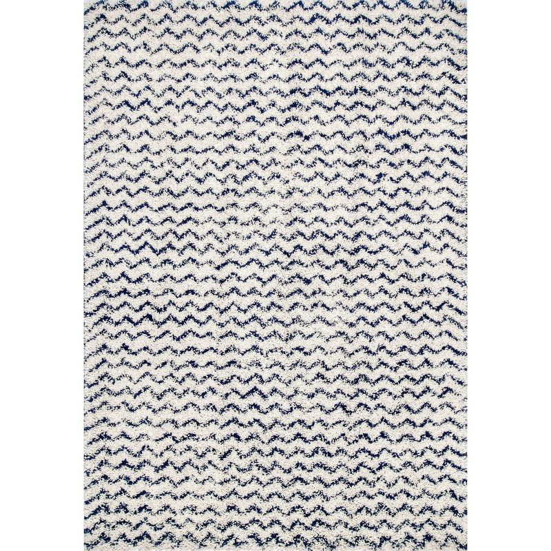 Nuloom Cuellar Striped 9x12 Shag Indoor Area Rug for Living Room Bedroom Dining Room Nursery, Navy/Ivory