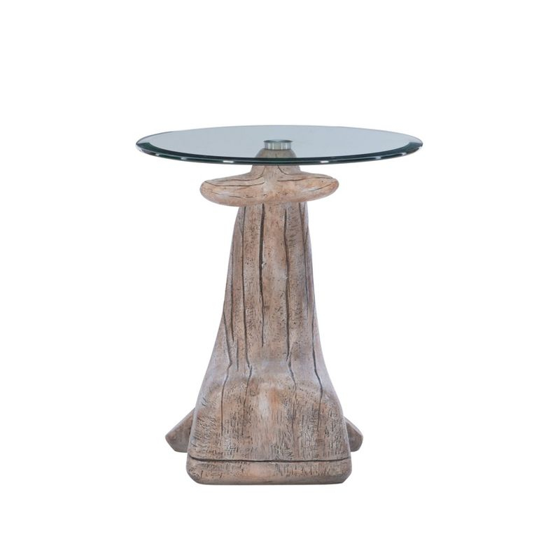Weldon Coastal Whale Side Table Driftwood - Powell: Beveled Glass, Artist Sculpture, Magnesium Oxide