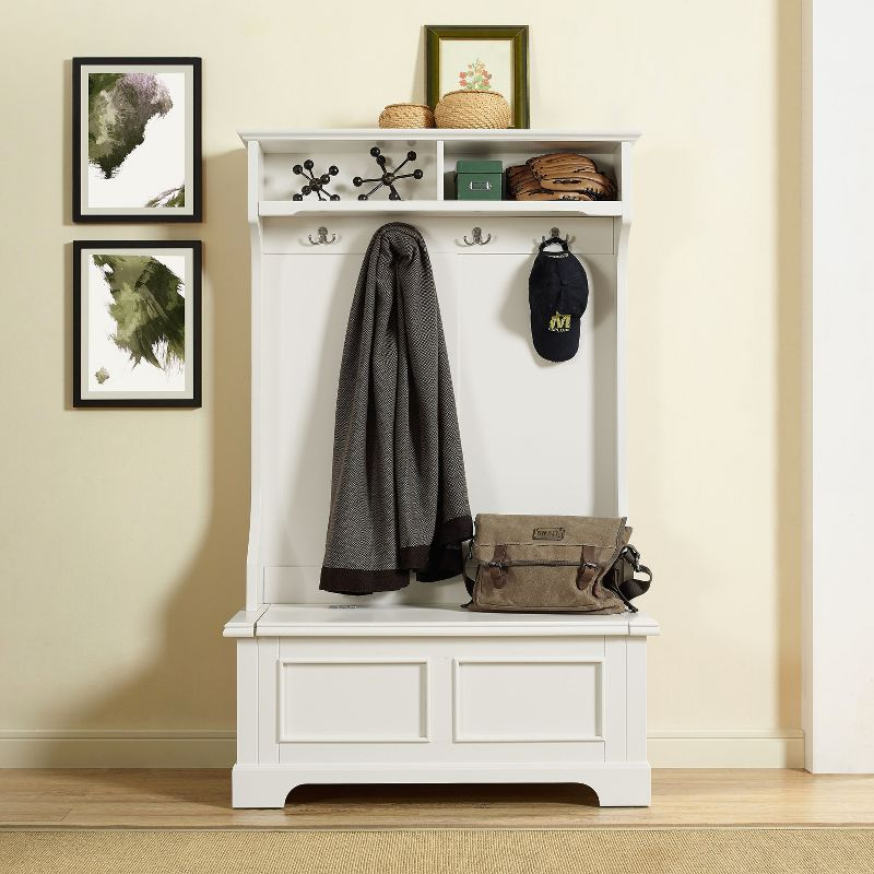 Campbell Hall Tree White - Crosley: Foyer Seating, Coat Hooks, Storage Bench, Cubbies