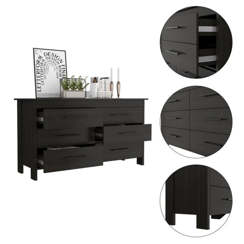 Depot E-Shop 6 Drawer Double Dresser, Four Legs, Superior Top