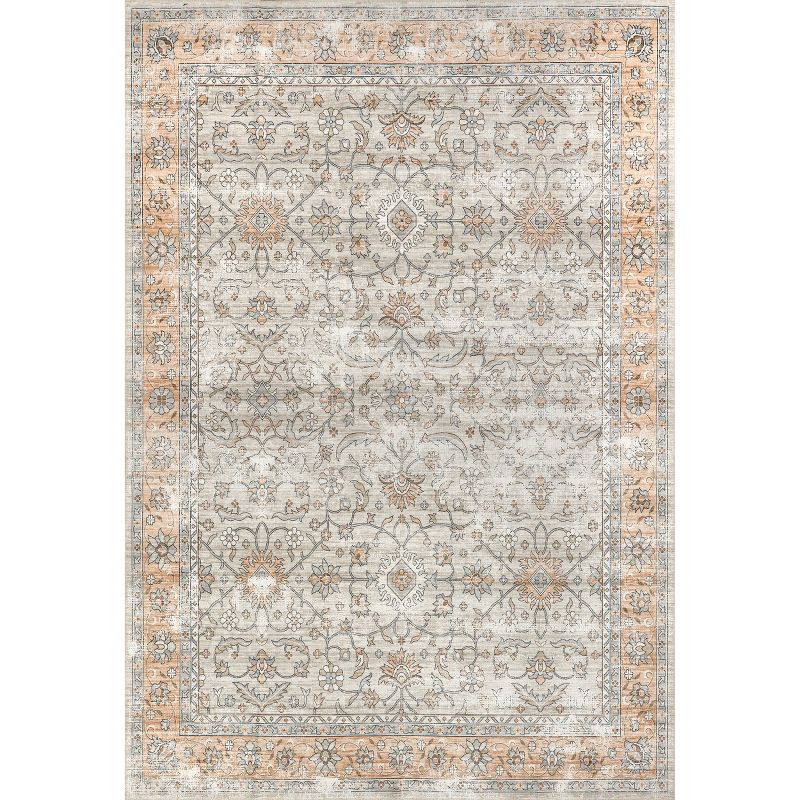 Nuloom Marlena Faded Floral Pet Friendly Machine Washable Area Rug, 8' x 10', Light Orange