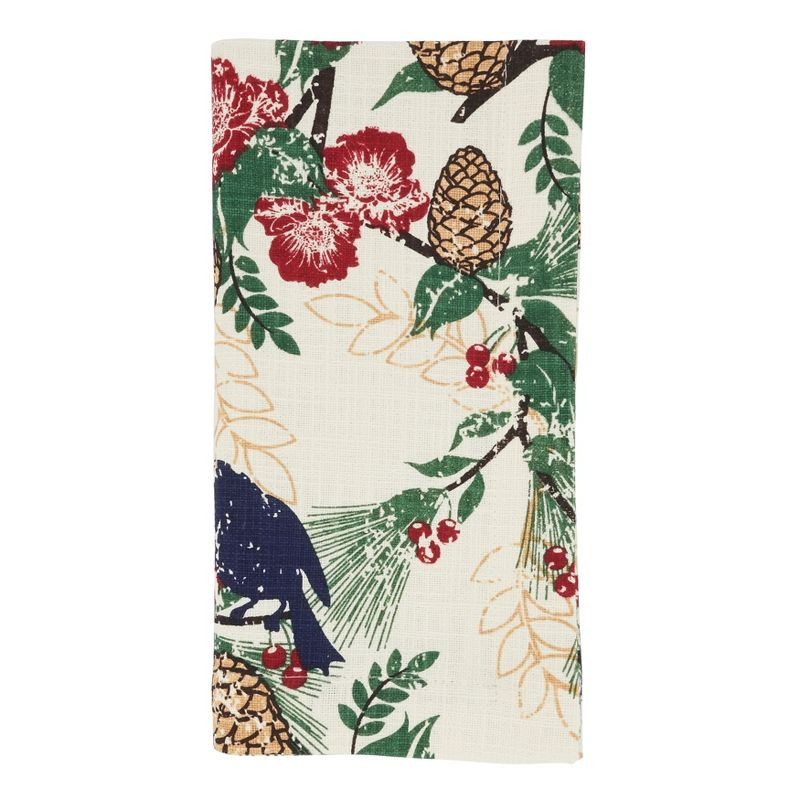 Saro Lifestyle Dinner Napkins With Pinecones and Birds Design (Set of 4)