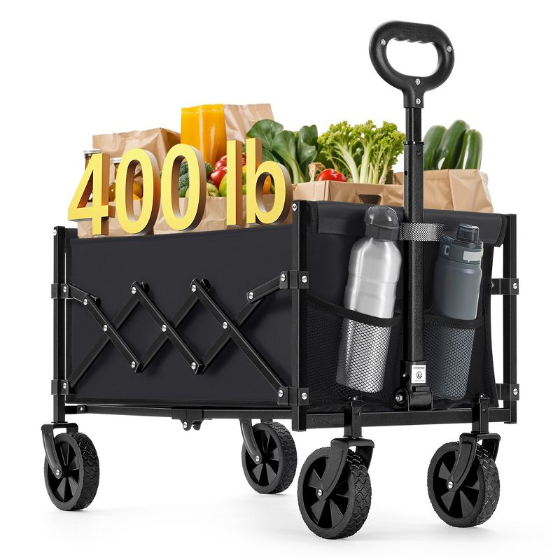Folding Wagon, Portable Wagon Collapsible with Wheeels, Utility Pull Wagon, Camp Garden Cart with Handle, Loads Up to 400 lb,  Ink Black