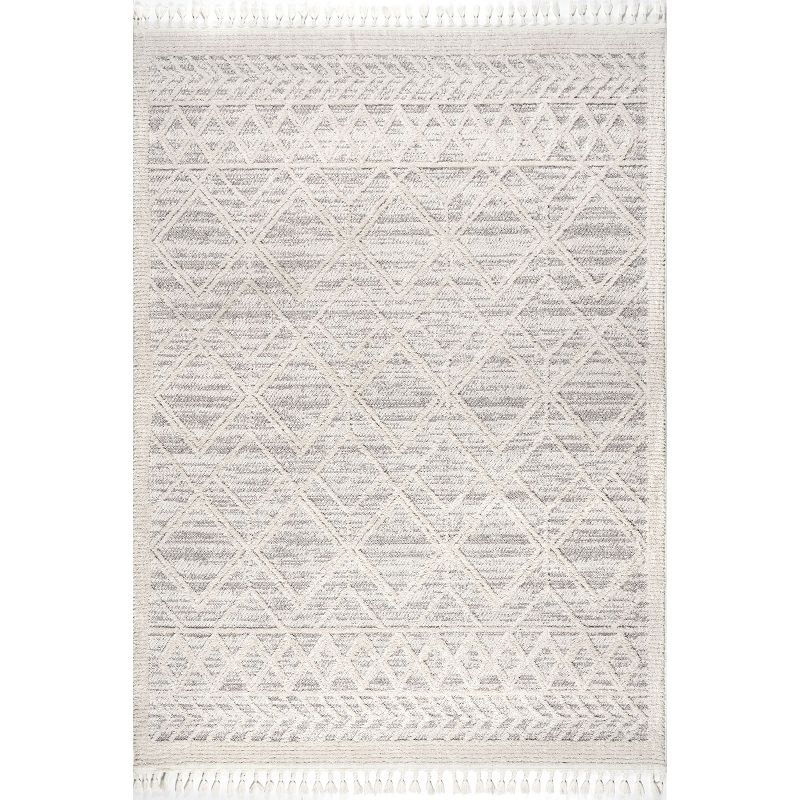 Nuloom 9x12 Ansley Moroccan Tassel Indoor Area Rug, Light Grey, Textured Bohemian Design, Plush High Pile, Stain Resistant, Bedroom, Living Room