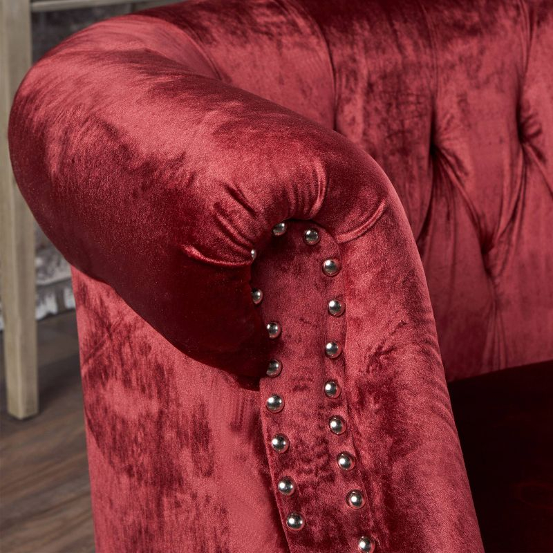 Milani Scroll Arm Loveseat Garnet: Tufted, Nailhead Trim, Polyester Upholstery - Christopher Knight Home