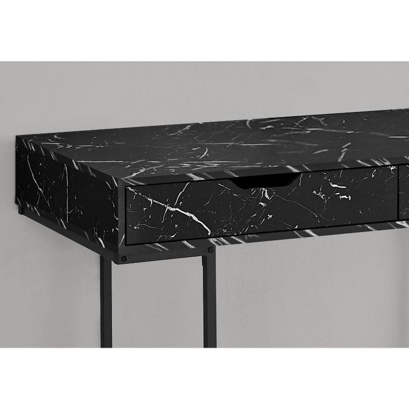 Monarch Specialties Computer Desk Home Office Laptop Storage Drawers 48InchL Work Metal Laminate Black Marble Look Contemporary Modern