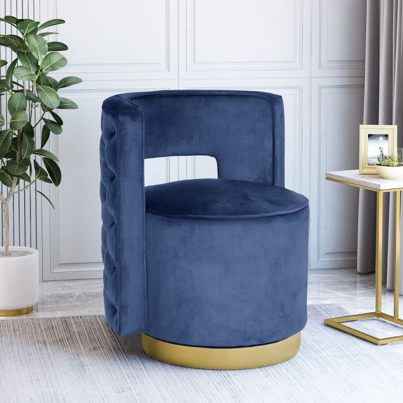 GDFStudio Freas Modern Open Back Velvet Swivel Club Chair, Cobalt