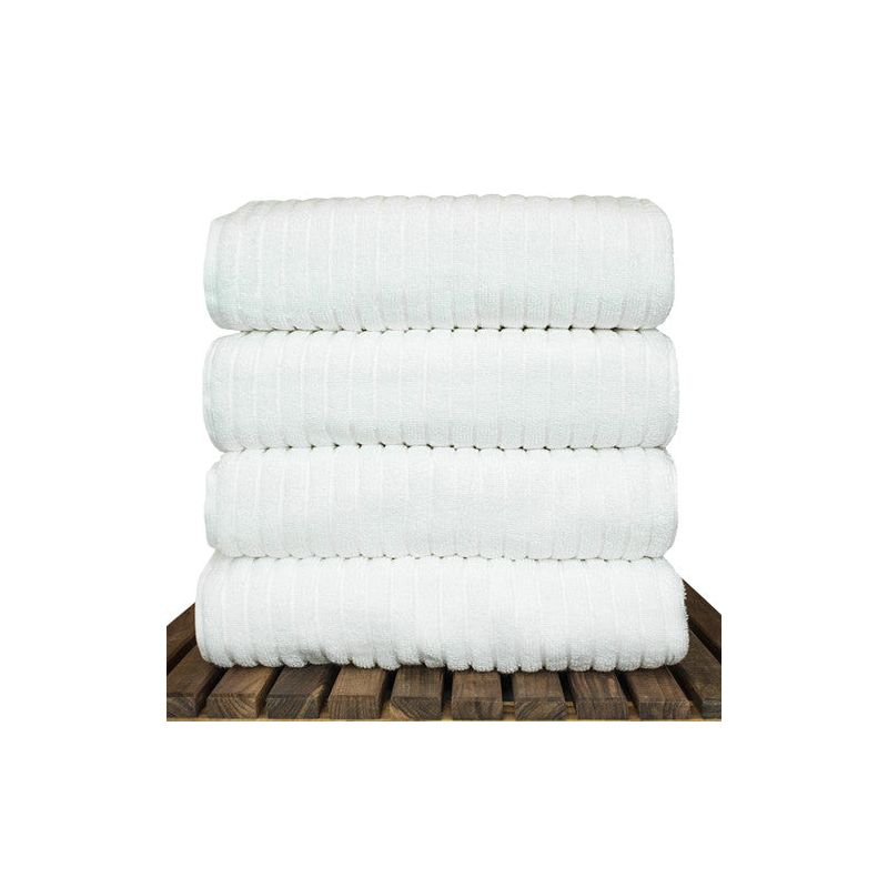 BC BARE COTTON Luxury Hotel & Spa 100% Natural Turkish Cotton Ribbed Channel Pattern Bath Towel (Set of 4), White - White