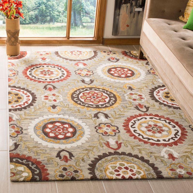 Suzani SZN374 Hand Hooked Indoor Area Rug - Grey/Multi - 8'x10' - Safavieh