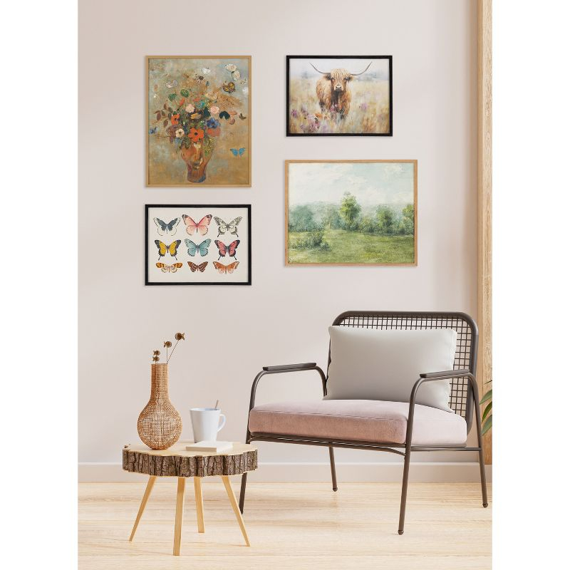 Kate & Laurel All Things Decor 16"x12" Gallery Highland Cow in a Flower Field Landscape Print by The Creative Bunch Studio Black