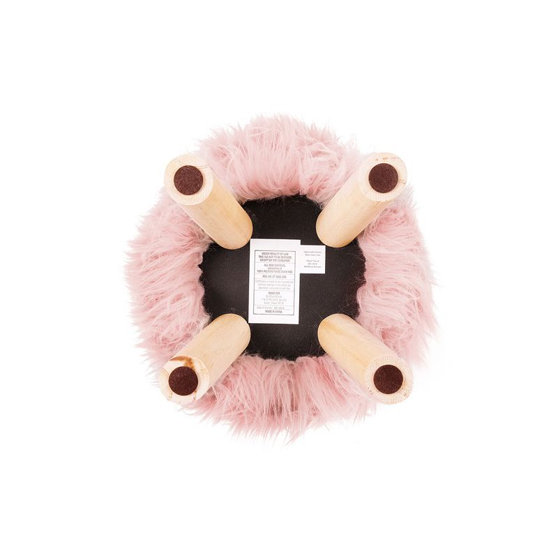 BirdRock Home Faux Fur Foot Stool Ottoman with Wood Legs - Pink
