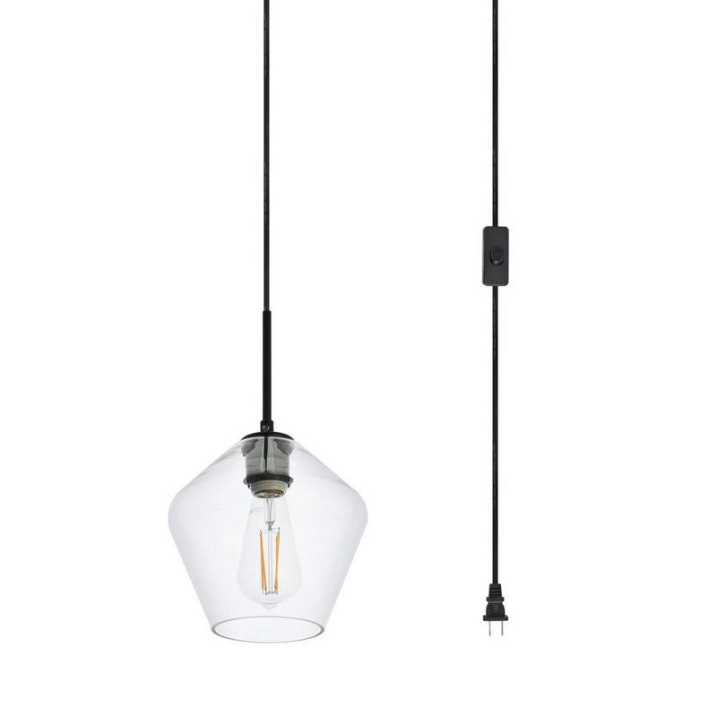 Elegant Lighting Gene 1 light Black and Clear glass plug-in pendant