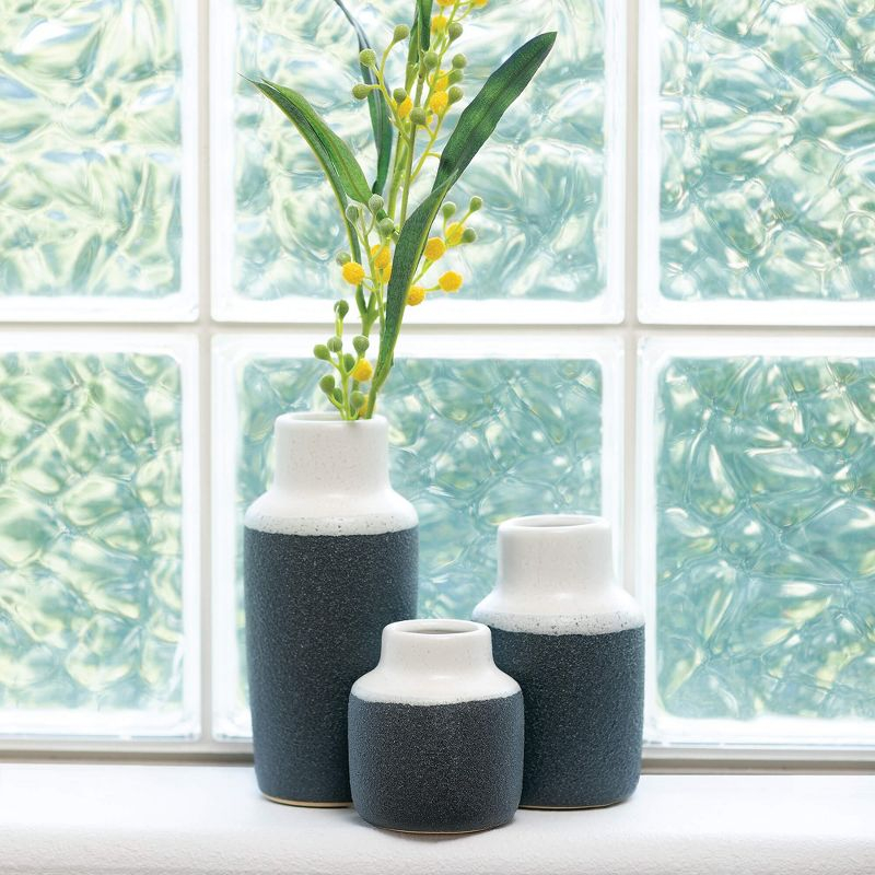 Sullivans Set of 3 Ceramic Vase 7"H, 5.25"H & 3.75"H White and Black