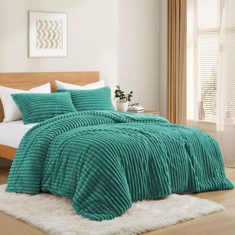 Peace Nest Flannel Fleece Plush Fuzzy Comforter Set Fluffy Bedding Set with 2 Pillowcases, Green, King
