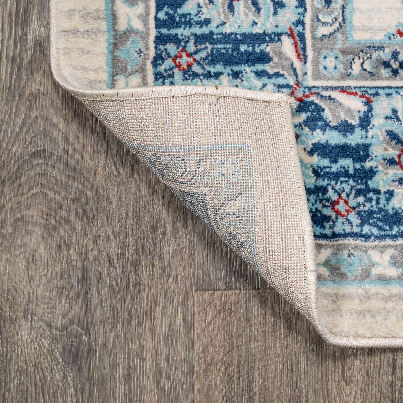 2'x8' Modern Persian Vintage Moroccan Traditional Area Rug, Cream/Navy - JONATHAN Y