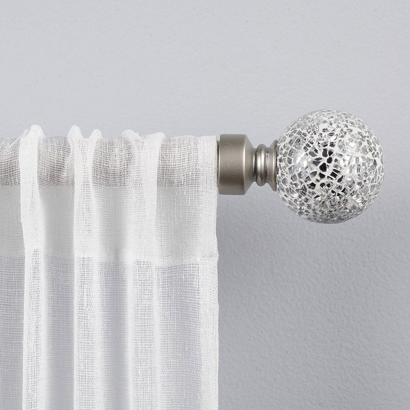 Exclusive Home 66"-120" White Mosaic Curtain Rod - Matte Silver: Adjustable Iron Rod, Ball Finial, 25lb Capacity