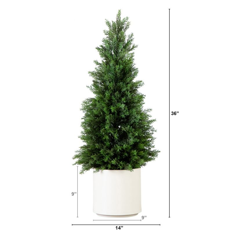 Nearly Natural 3-ft Artificial Cedar Tree in White Planter UV Resistant (Indoor/Outdoor)
