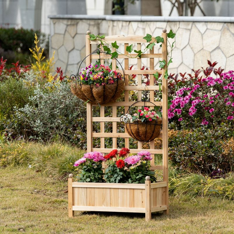 Outsunny 24" x 12" x 49" Raised Garden Bed, Planter with Trellis Board Back & Strong Wooden Design