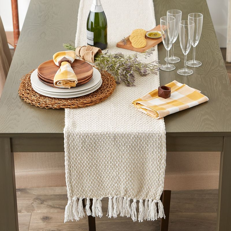 Design Imports  Woven Jacquard Fringe Table Runner, Natural, 15X72"