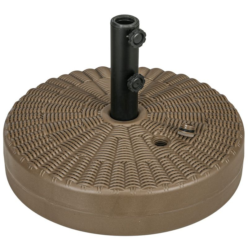 Outsunny Fillable Round Umbrella Base for 1.5" or 2" Umbrella Poles, Heavy Duty Umbrella Stand for Outdoor, Lawn, Poolside, Brown