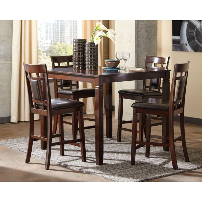 Bennox Counter Height Dining Table Set Brown: Faux Leather Stools, 5-Piece - Signature Design by Ashley